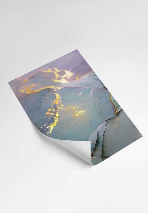 Watercolor Blue Real Gold Set Of 4 Posters 50x70cm